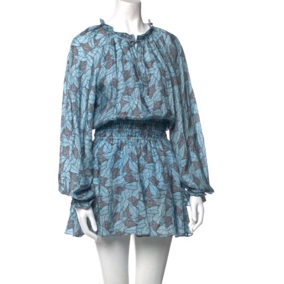 RAMY BROOK Tatum Leaf Floral Print Long Sleeve Pleated Ruffle Mini Dress Medium - Picture 6 of 11